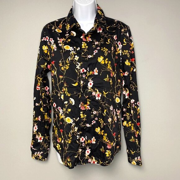 Guess Slim Fit Womens Black Floral Button Up Career Dress Shirt Size S - Picture 1 of 6